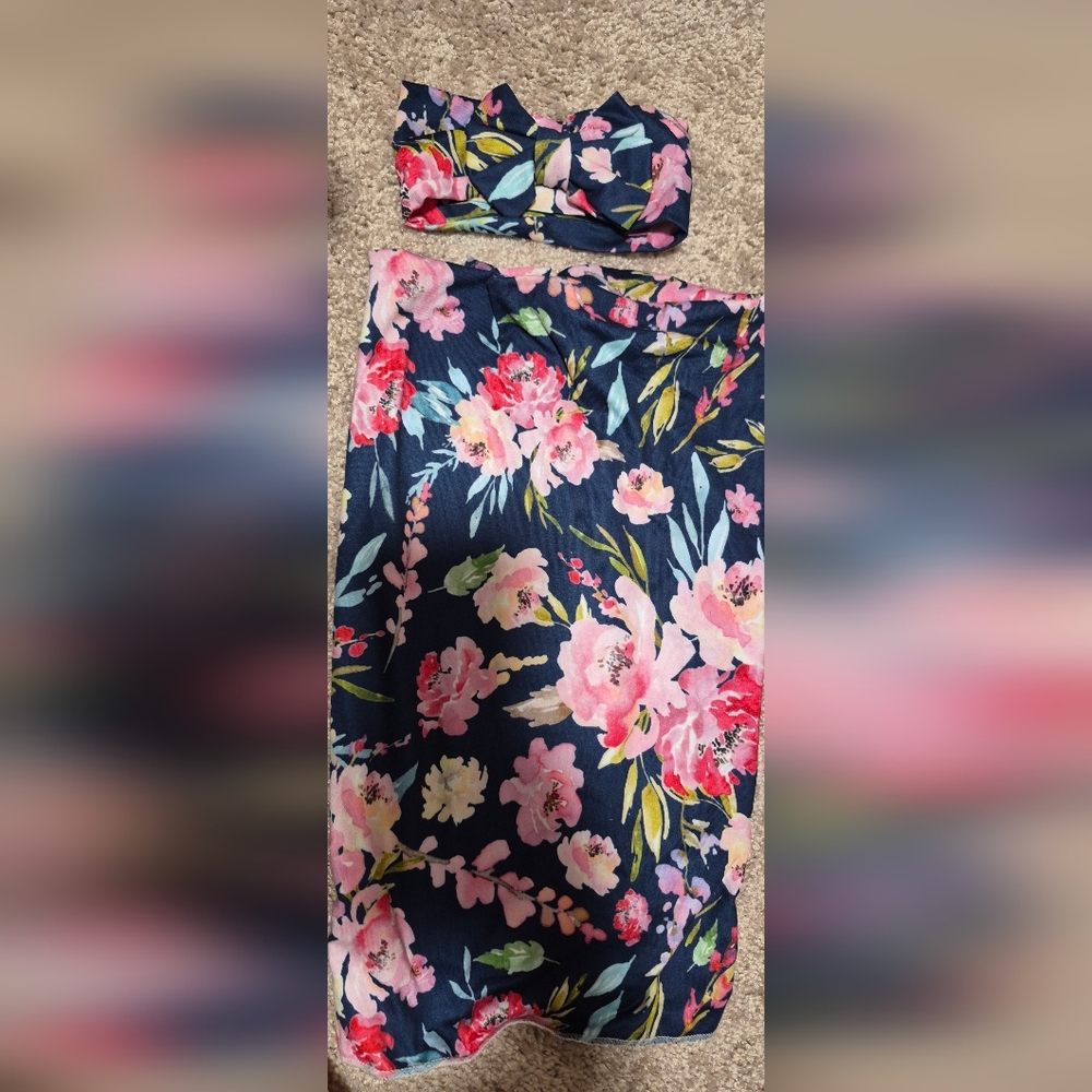 Floral Swaddle With Matching Hairbow